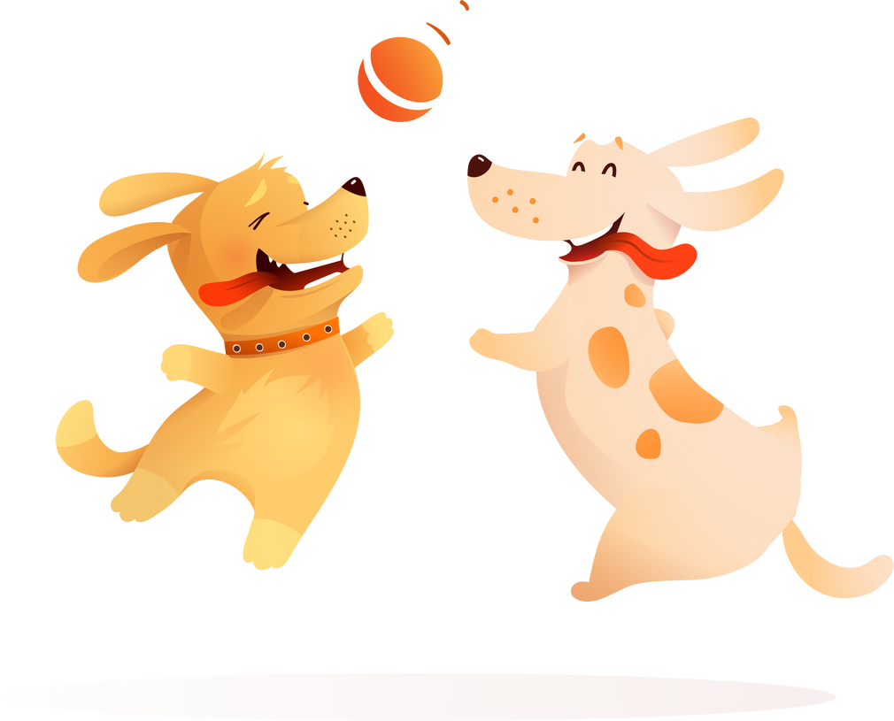 Dogs Playing with Ball Illustration