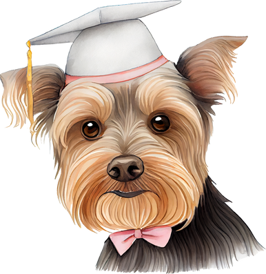 Yorkie dog in Graduation Cap